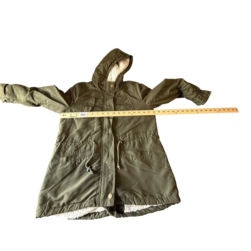 Copper Key Girls Olive Green Faux Shearling Lined Hooded Parka Jacket Size Large - Picture 3 of 6